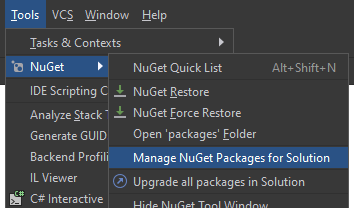 Command to manage NuGet packages in Rider